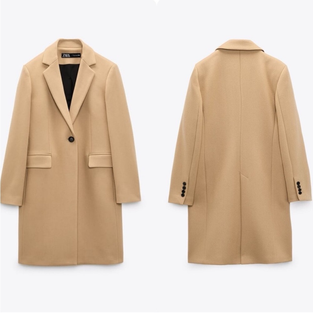 NWT - Zara Tan Single-Button Coat - Wool Blend - XL